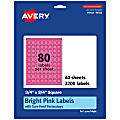Avery® Print-To-The-Edge Labels With Sure Feed® Technology And Easy Peel®, 94102-BPP40, Square, 3/4" x 3/4", Matte Bright Pink, Pack of 3200 1 thumbnail image