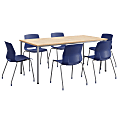 KFI Studios Dailey Table Set With 6 Poly Chairs, Natural/Silver Table/Navy Chairs