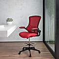 Flash Furniture Mid-Back Mesh Ergonomic Drafting Chair with Adjustable Foot Ring and Flip-Up Arms, Red 1 thumbnail image
