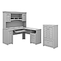 Bush Furniture Fairview 60"W L-Shaped Desk With Hutch And Storage Cabinet With Drawer, Cape Cod Gray, Standard Delivery