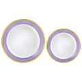 Amscan Round Hot-Stamped Plastic Bordered Plates, Lavender, Pack Of 20 Plates