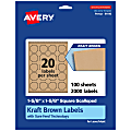 Avery® Kraft Permanent Labels With Sure Feed®, 94110-KMP100, Square Scalloped, 1-5/8" x 1-5/8", Brown, Pack Of 2,000