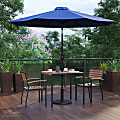 Flash Furniture Lark 5-Piece Outdoor Patio Table Set With 2 Stackable Chairs, Square Table & Umbrella With Base, Navy
