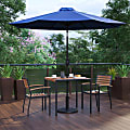 Flash Furniture Lark 5-Piece Outdoor Patio Table Set With 2 Stackable Chairs, Square Table & Umbrella With Base, Navy 1 thumbnail image