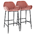 Elama Velvet Bar Stools, Pink/Black, Set Of 2 Stools