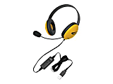 Califone Yellow Stereo Headset w/ Mic, USB Connector - Stereo - USB - Wired - 32 Ohm - 20 Hz - 20 kHz - Over-the-head - Binaural - Supra-aural - 5.50 ft Cable - Electret Microphone - Yellow