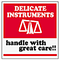 Tape Logic® Preprinted Shipping Labels, SCL537, "Delicate Instruments Handle With Great Care," 4" x 4", Red/White, Pack Of 500