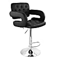 Elama Faux Leather Tufted Bar Stool, Black/Chrome