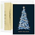Custom Foil-Embellished Holiday Greeting Cards With Foil-Lined Envelopes, 5-5/8" x 7-7/8", Frosty Tree/Silver-Lined Envelopes, Box Of 25