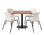 KFI Studios Proof Cafe Pedestal Table With Imme Chairs, Square, 29”H x 36”W x 36”W, River Cherry Top/Black Base/Moonbeam Chairs