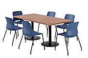 KFI Studios Proof Rectangle Pedestal Table With Imme Chairs, 31-3/4”H x 72”W x 36”D, River Cherry Top/Black Base/Navy Chairs