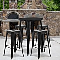 Flash Furniture Commercial-Grade Round Metal Indoor/Outdoor Bar Table Set With 4 Square-Seat Backless Stools, Black 1 thumbnail image