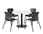 KFI Studios Proof Cafe Pedestal Table With Imme Chairs, Square, 29”H x 36”W x 36”W, Designer White Top/Black Base/Black Chairs