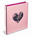 Office Depot® Brand Floating Glitter 3-Ring Binder, 1" Round Rings, Pink Heart