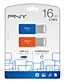 PNY USB 2.0 Flash Drives,16GB, Assorted, Pack Of 2
