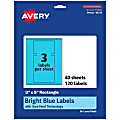 Avery® Print-To-The-Edge Labels With Sure Feed® Technology And Easy Peel® Label Feature, 94213-BBP40, Rectangle, 3" x 5", Matte Bright Blue, Pack of 120