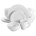 Elama Cara 16-Piece Round Porcelain Dinnerware Set, White
