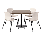 KFI Studios Proof Cafe Pedestal Table With Imme Chairs, Square, 29”H x 42”W x 42”W, Studio Teak Top/Black Base/Moonbeam Chairs