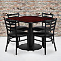 Flash Furniture Square Laminate Table Set With Round Base And 4 Ladder Back Metal Chairs, 30"H x 36"W x 36"D, Mahogany/Black 1 thumbnail image