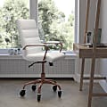 Flash Furniture Camilia Ergonomic Faux Leather Mid-Back Executive Swivel Office Chair With Arms, White/Rose Gold 1 thumbnail image