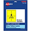 Avery® Print-To-The-Edge Labels With Sure Feed® Technology And Easy Peel®, 94254-NYP80, Rectangle, 4-3/4" x 3-3/4", Matte Neon Yellow, Pack of 320 1 thumbnail image