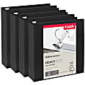 Office Depot® Heavy-Duty View 3-Ring Binder, 2" D-Rings, Black, 49% Recycled, Pack Of 4