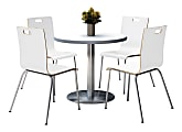 KFI Studios Jive Round Pedestal Table With 4 Stacking Chairs, 29"H x 36"W x 36"D, White/Crisp Linen 
