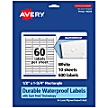 Avery® Waterproof Permanent Labels With Sure Feed®, 94204-WMF10, Rectangle, 1/2" x 1-3/4", White, Pack Of 600