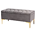Baxton Studio Glam And Luxe Velvet Tufted Storage Ottoman With Metal Legs, Gray/Gold