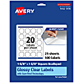 Avery® Glossy Permanent Labels With Sure Feed®, 94110-CGF25, Square Scalloped, 1-5/8" x 1-5/8", Clear, Pack Of 500