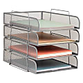 Mind Reader Metal Stackable Paper Tray Desktop Organizer, 11-1/4”H x 13-1/2”W x 10-1/2”D, Silver 1 thumbnail image