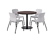 KFI Studios Midtown Pedestal Round Standard Height Table Set With Imme Armless Chairs, 31-3/4”H x 22”W x 19-3/4”D, Cafelle Top/Black Base/Light Gray Chairs