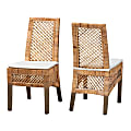 Baxton Studio Argos Modern Bohemian Dining Chairs, White/Natural Brown, Set Of 2 Chairs