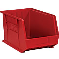 Partners Brand Plastic Stack & Hang Bin Boxes, Medium Size, 16" x 11" x 8", Red, Pack Of 4