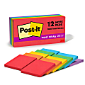 Post-it Super Sticky Notes, 3 in x 3 in, 12 Pads, 90 Sheets/Pad, 2x the Sticking Power, Playful Primaries Collection