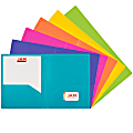 JAM Paper® Heavy-Duty Plastic Presentation Folders, 9-1/2" x 11-1/2", Assorted Primary, Pack Of 6 Folders