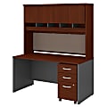 Bush Business Furniture Components 60"W Office Desk With Hutch And Mobile File Cabinet, Hansen Cherry/Graphite Gray, Standard Delivery