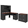 Bush Business Furniture Fairview 60"W L-Shaped Corner Desk With Hutch And Lateral File Cabinet, Antique Black/Hansen Cherry, Standard Delivery 1 thumbnail image
