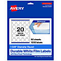 Avery® Waterproof Permanent Labels With Sure Feed®, 94507-WMF50, Round, 1-5/8" Diameter, White, Pack Of 1,000 1 thumbnail image