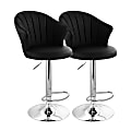 Elama Shell-Back Faux Leather Adjustable Bar Stools, Black/Chrome, Set Of 2 Stools