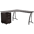 Flash Furniture Contemporary Laminate L-Shape Desk With 3-Drawer Pedestal, Walnut