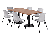 KFI Studios Proof Rectangle Pedestal Table With Imme Chairs, 31-3/4”H x 72”W x 36”D, River Cherry Top/Black Base/Light Gray Chairs