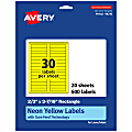 Avery® Printable Labels With Sure Feed® Technology, 94210-NYP20, Rectangle, 2/3" x 3-7/16", Matte Neon Yellow, Pack of 600 1 thumbnail image