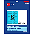 Avery® Print-To-The-Edge Labels With Sure Feed® Technology And Easy Peel®, 94106-BBP80, Square, 1-1/2" x 1-1/2", Matte Bright Blue, Pack of 1600 1 thumbnail image