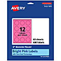 Avery® Print-To-The-Edge Labels With Sure Feed® Technology And Easy Peel® Label Feature, 94501-BPP40, Round, 2", Matte Bright Pink, Pack of 480 1 thumbnail image