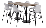KFI Studios Proof Bistro Rectangle Pedestal Table With 6 Imme Barstools, 43-1/2"H x 72"W x 36"D, Studio Teak/Black/Light Gray Stools