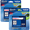 Brother® P-touch TZe Laminated Tape Cartridges, 1/2"W x 26 1/5'L , Rectangle, White, 2 Per Bundle