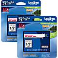 Brother® P-touch TZe Laminated Tape Cartridges, 1/2"W x 26 1/5'L , Rectangle, White, 2 Per Bundle 1 thumbnail image
