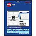 Avery® Waterproof Permanent Labels With Sure Feed®, 94205-WMF50, Rectangle, 1-1/2" x 3-3/4", White, Pack Of 500
