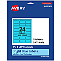 Avery® Printable Labels With Sure Feed® Technology, 94221-BBP10, Rectangle, 1" x 2-1/2", Matte Bright Blue, Pack of 240 1 thumbnail image